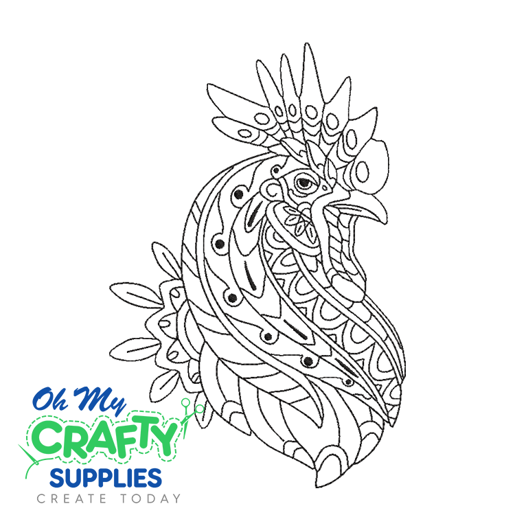 Henna Rooster 1523 Embroidery Design