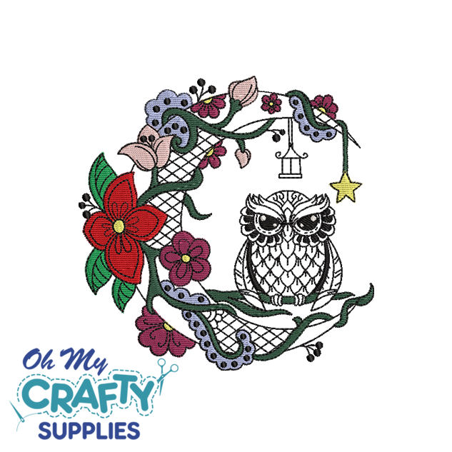 Henna Moon Owl 1227 Embroidery Design