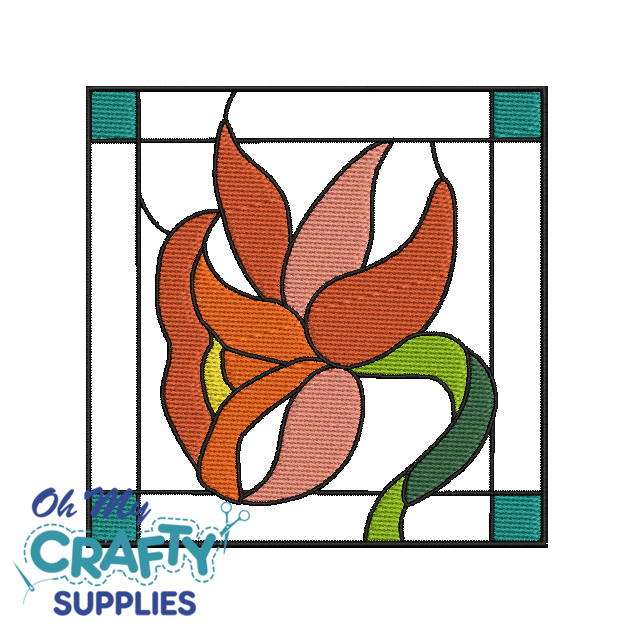 Orange Lilly Stained Glass Embroidery Design