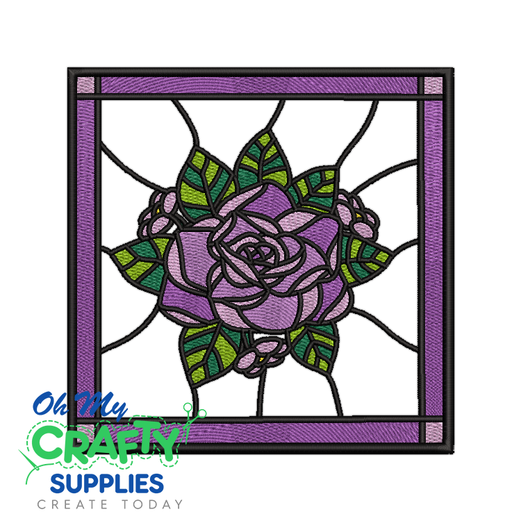 Purple Rose Stained Glass Embroidery Design