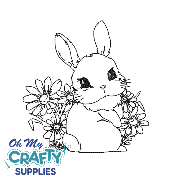 Sketch Bunny with Flowers 131 Embroidery Design