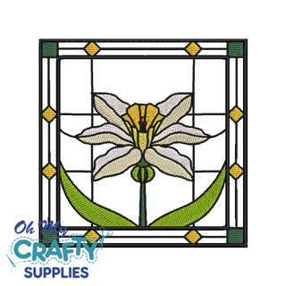 White and Yellow Lilly Stained Glass Embroidery Design
