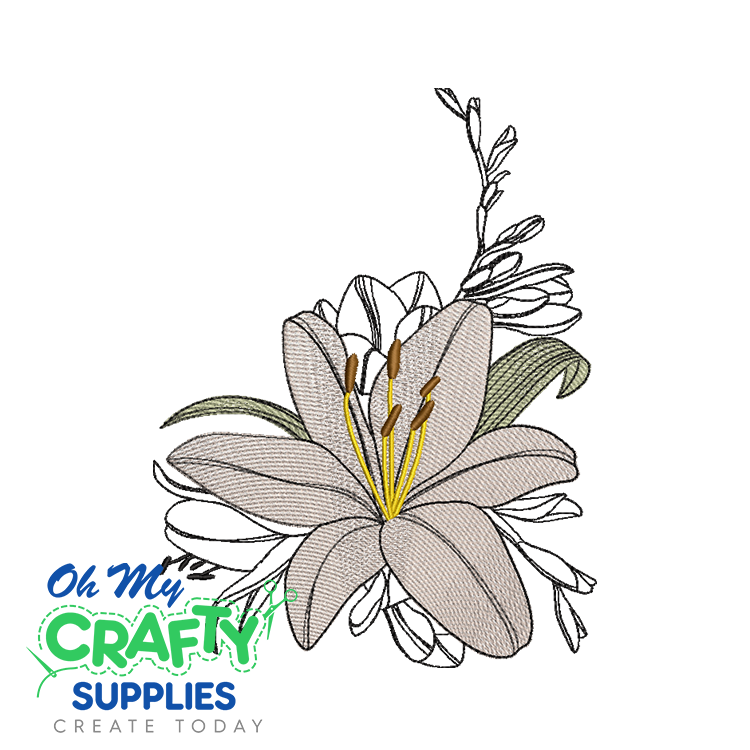 White Lily Sketch 111 Embroidery Design