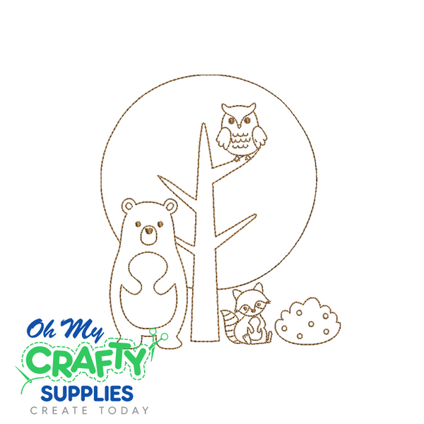 Woodland Bear and Owl 211 Embroidery Design