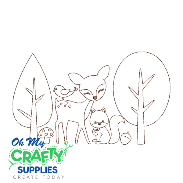 Woodland Deer and Squirrel 210 Embroidery Design