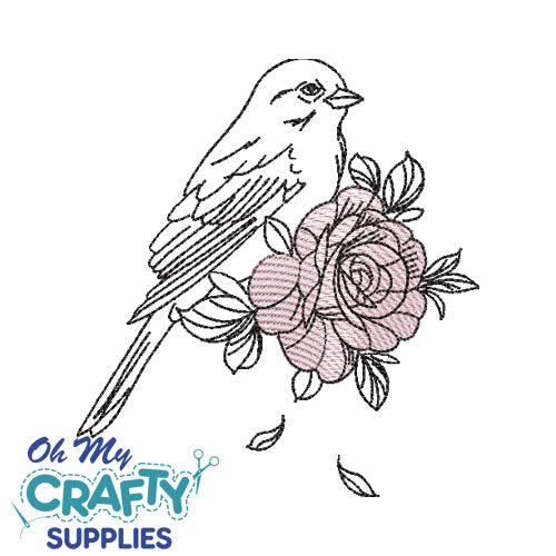 Rose Bird Sketch 42122 Embroidery Design