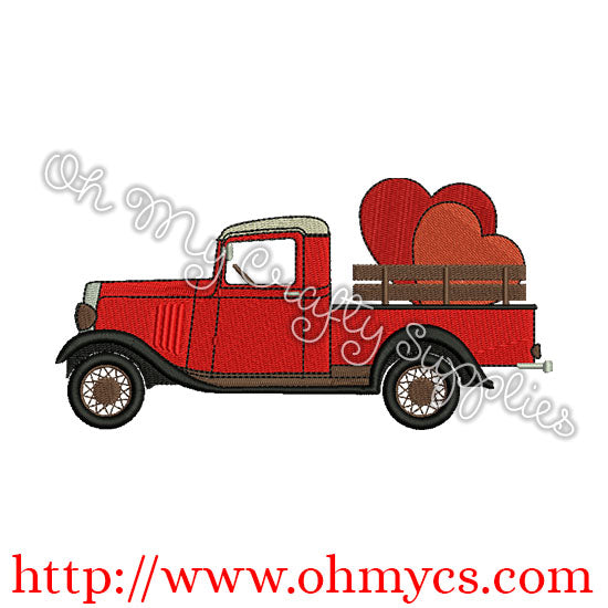 Vintage Solid Stitch Valentine Truck Embroidery Design