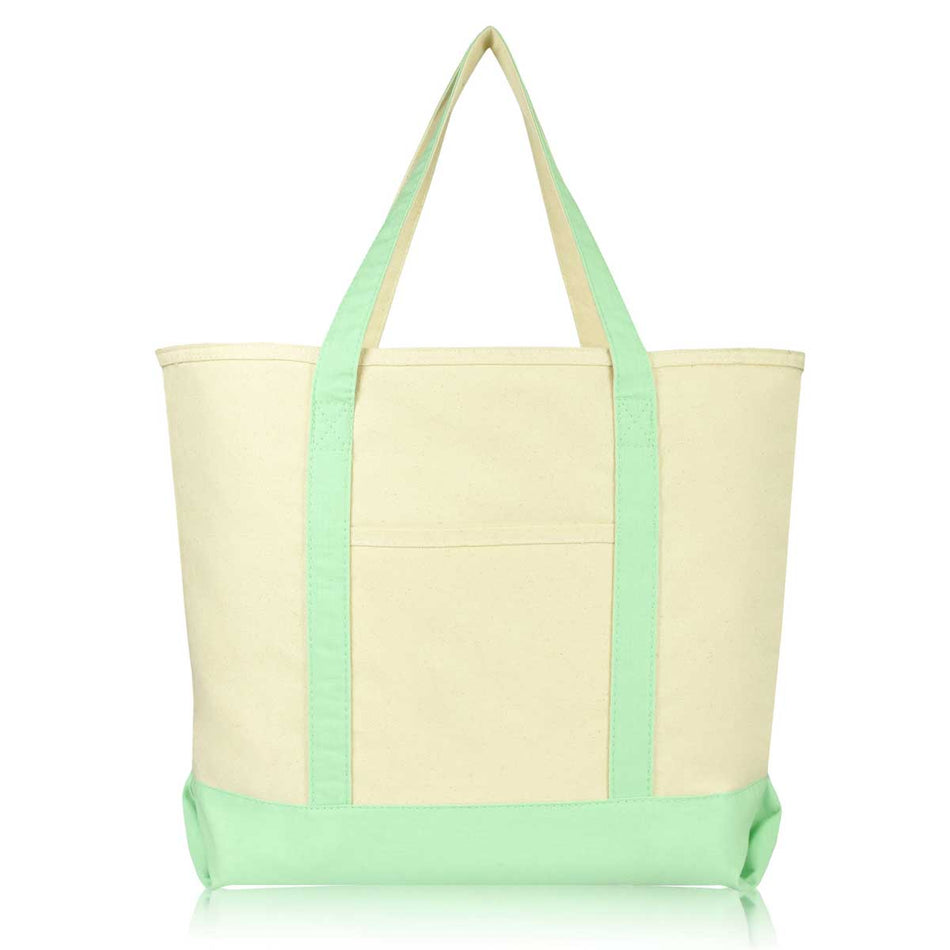 DALIX 22" Heavy Duty Cotton Canvas Tote Bag (Zippered Top) Mint