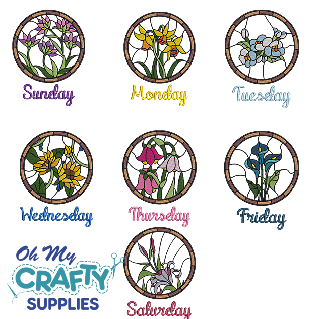 Floral Week Stained Glass Set Embroidery Design