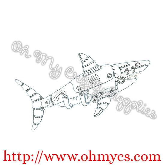 Steam Punk Shark Embroidery Design