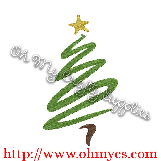 Swirly Christmas Tree Embroidery Design