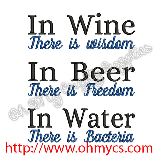 Wine Beer Water Embroidery Design