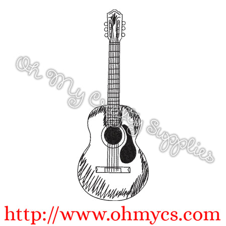 Acoustic Guitar Sketch Embroidery Design