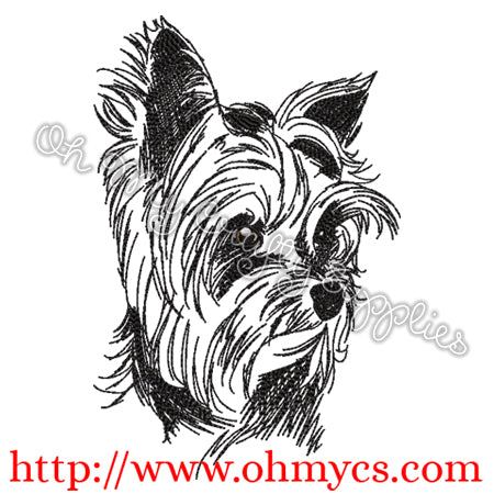 Adorable Yorkie Sketch Embroidery Design