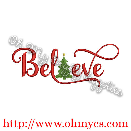 Believe with Tree Embroidery Design
