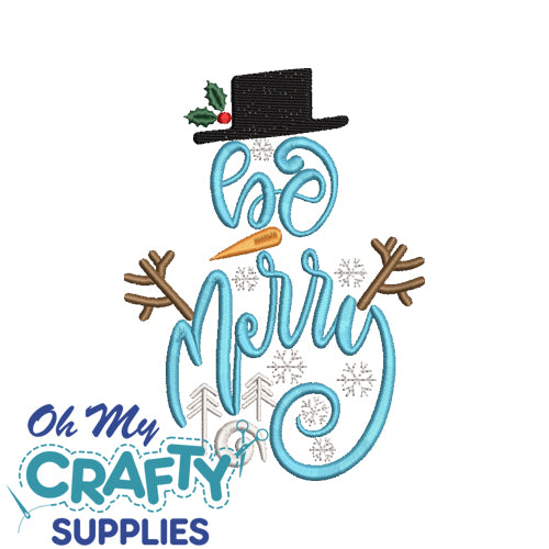 Be Merry Snowman Embroidery Design
