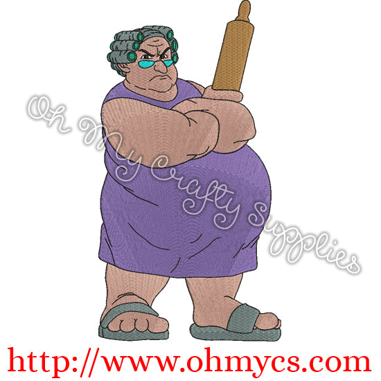 Bertha Wielding A Rolling Pin Embroidery Design