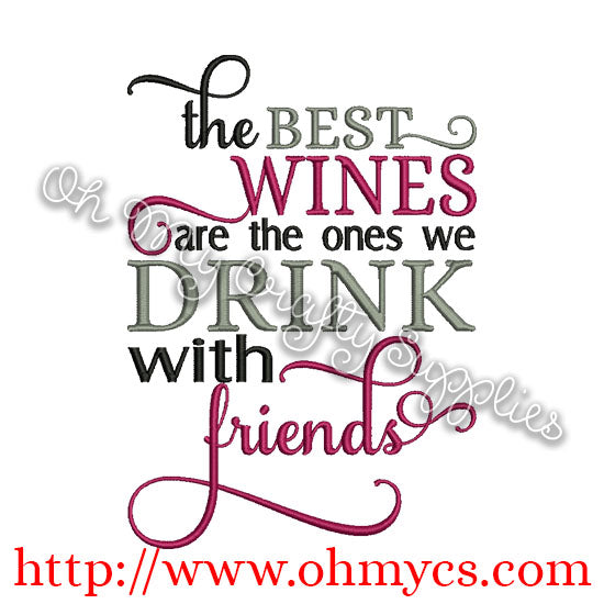 Wine with Friends Embroidery Design