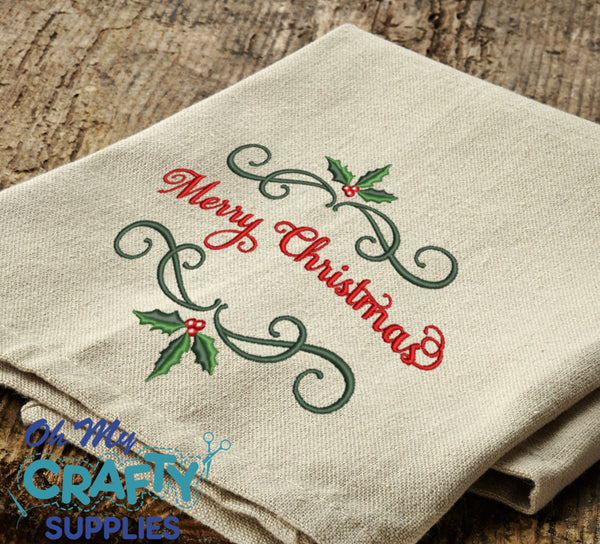 Merry Christmas Holly Frame Embroidery Design