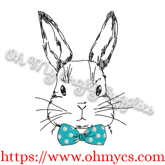 Sketch Boy Bunny with Bow Tie Embroidery Design