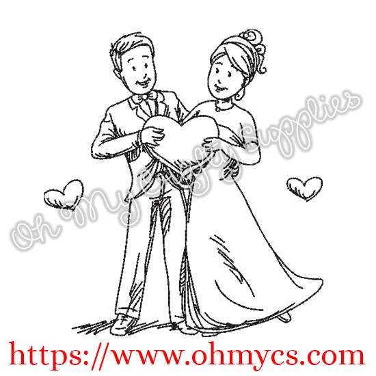Bride and Groom Sketch Embroidery Design