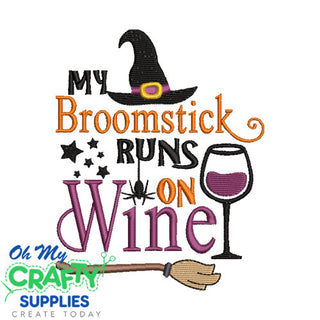 Broomstick on wine Embroidery Design