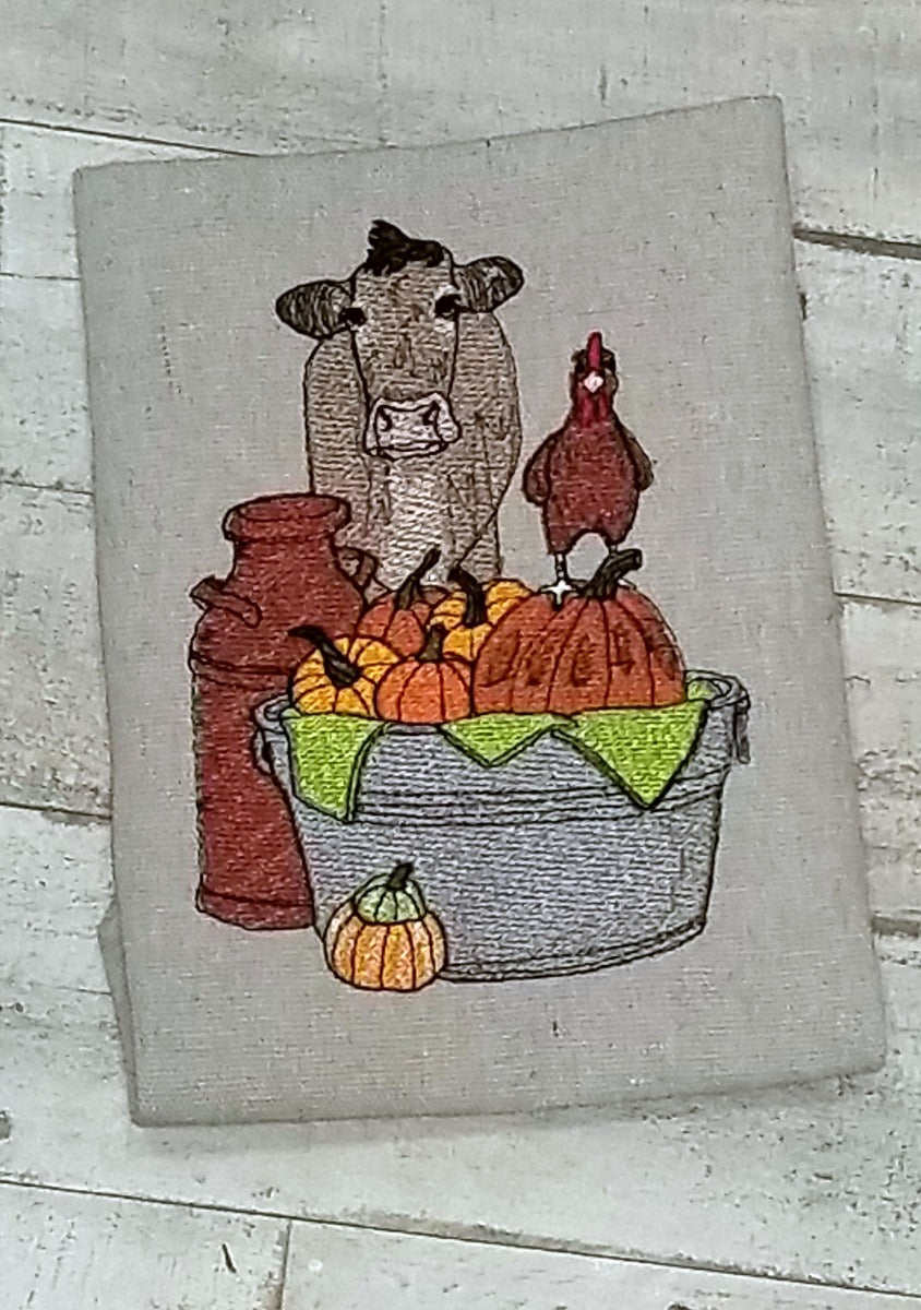 Fall Jersey Cow with Washtub Embroidery Design
