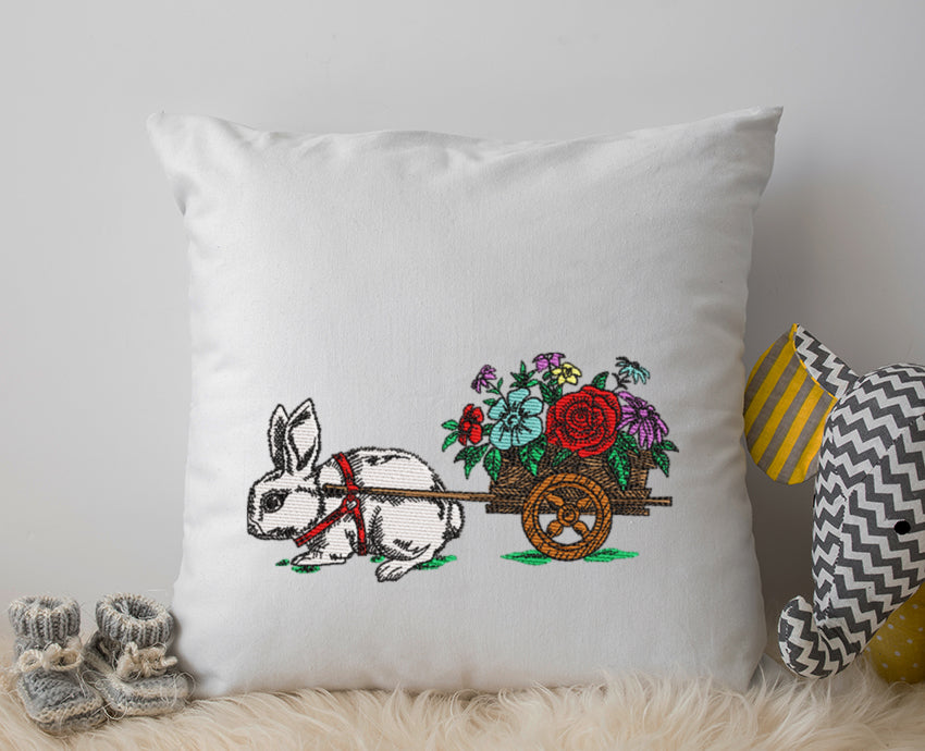 Bunny Wagon Embroidery Design