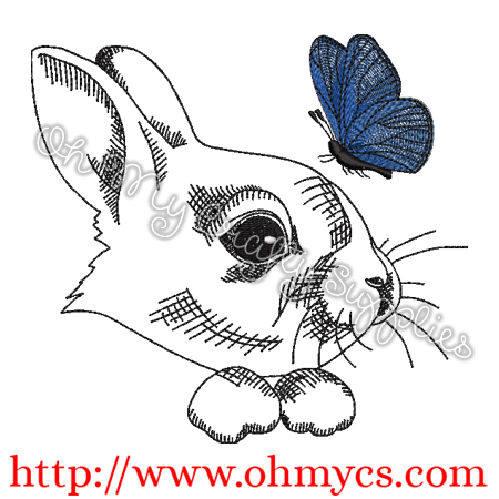 Bunny with Butterfly Sketch Embroidery Design