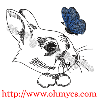 Bunny with Butterfly Sketch Embroidery Design