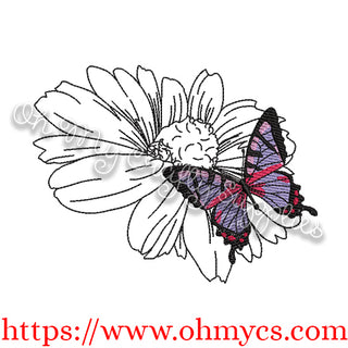 Butterfly Flower Sketch Embroidery Design
