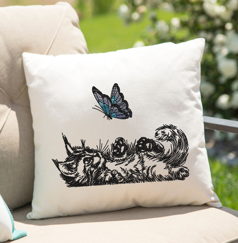 Butterfly Kitten embroidery Design