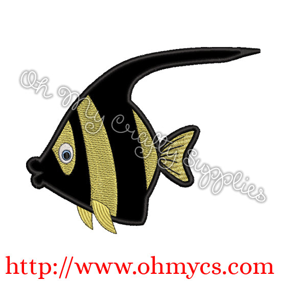 Black and Yellow Fish Embroidery Applique Design