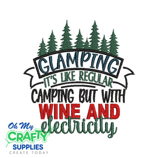 Glamping Camping Wine Electricity Embroidery Design