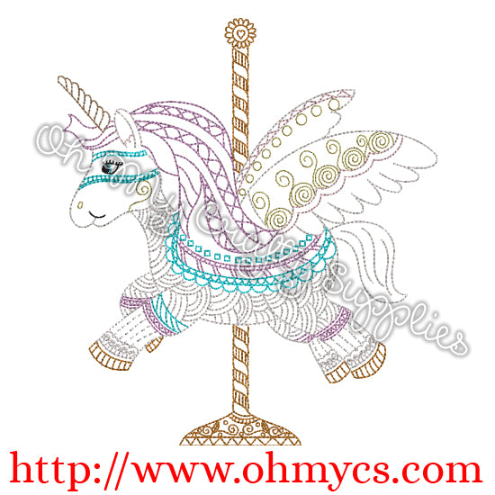 Carousal Unicorn Embroidery Design