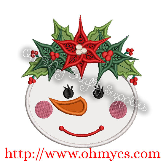 Christmas Crown Snow Woman Applique Design
