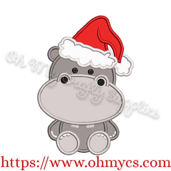Christmas Hippo Santa Hat Applique Design