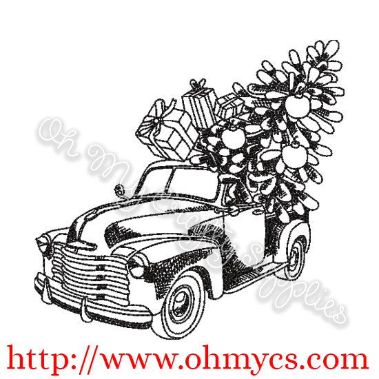 Christmas Truck Sketch Embroidery Design