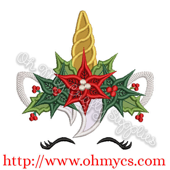 Christmas Crown Unicorn Applique Design