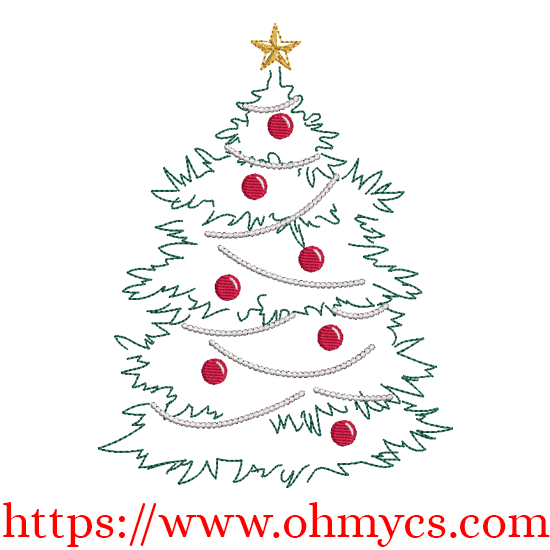 Christmas Tree Sketch Abstract Embroidery Design