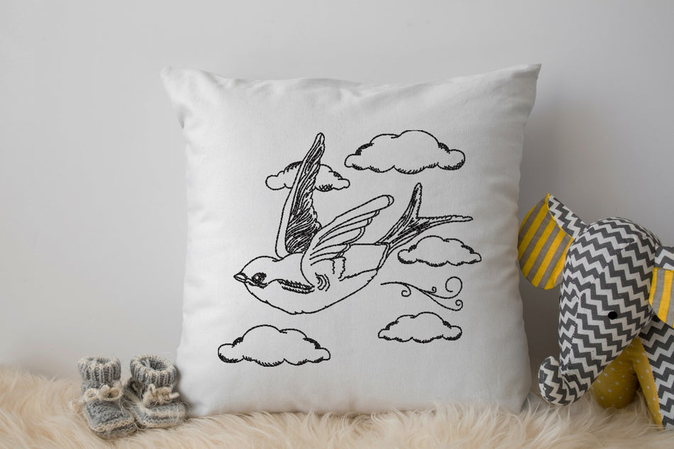 Cloudy Bird Embroidery Design