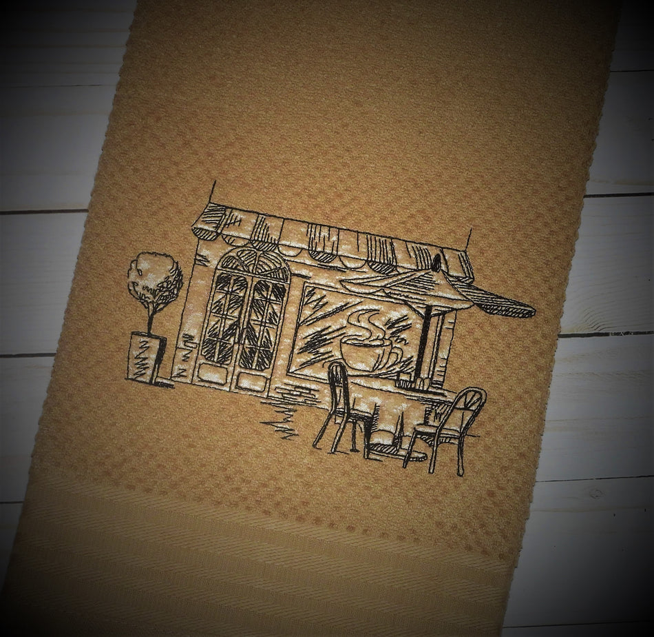 Coffee Shop Sketch Embroidery Design