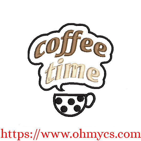 Coffee Time Saying Embroidery Design