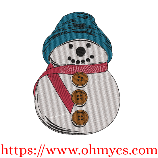 Happy Snowman Sketch in Color Embroidery Design