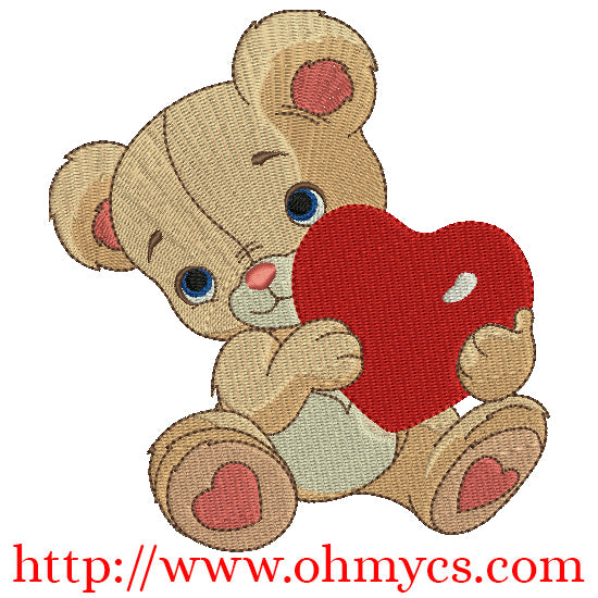 Bear With Heart Embroidery Design
