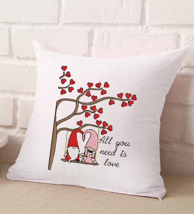 Gnome Couple Tree Swing Embroidery Design