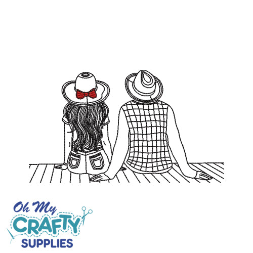 Sketch Couple on Deck Embroidery Design