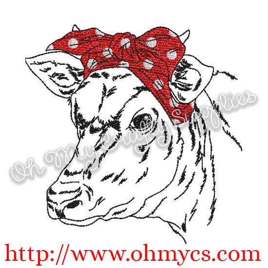 Cow Headband Sketch Embroidery Design