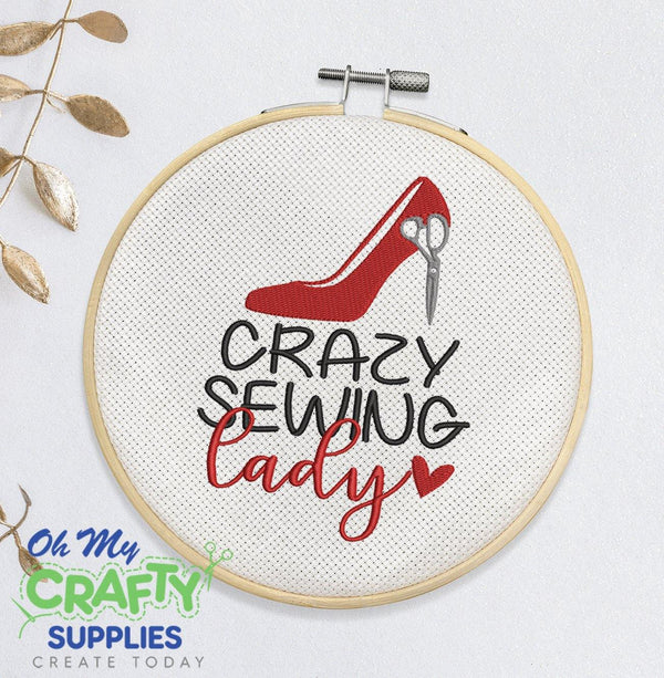 Crazy Sewing Lady High Heel Embroidery Design - Oh My Crafty Supplies Inc.
