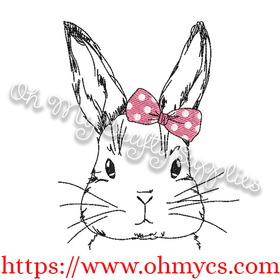 Sketch Cute Girl Bunny with Bow Embroidery Design
